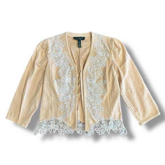 Ralph Lauren Tops - Lauren Jeans Co Ralph Lauren Lace Trim Jacket L Peach Boho Romantic Cotton